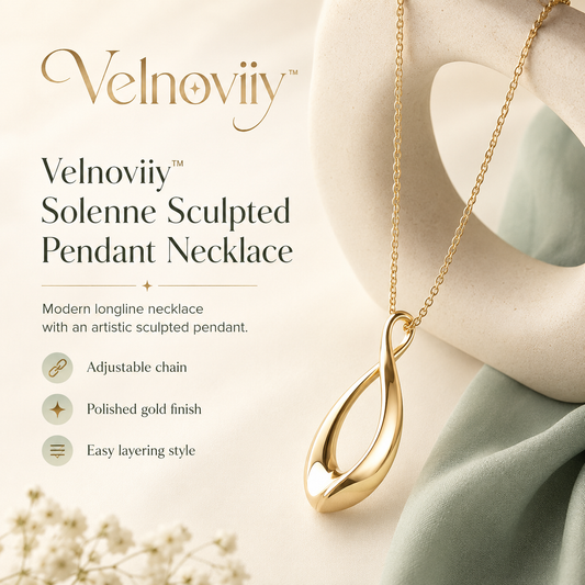 Velnoviiy™ Solenne Sculpted Pendant Necklace - Long Gold Layering Jewelry for Women