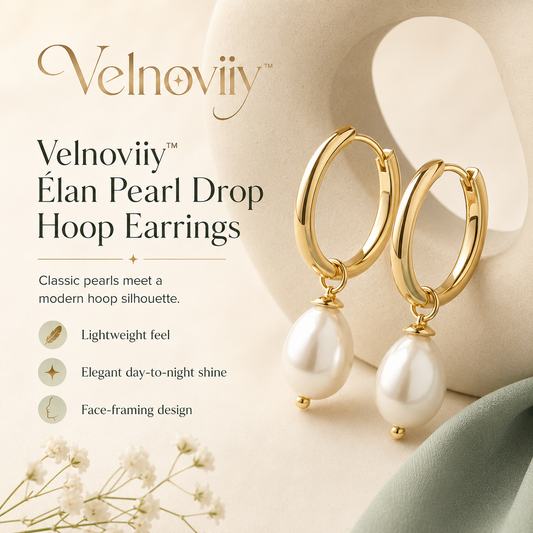Velnoviiy™ Élan Pearl Drop Hoop Earrings - Lightweight Gold-Tone Statement Jewelry