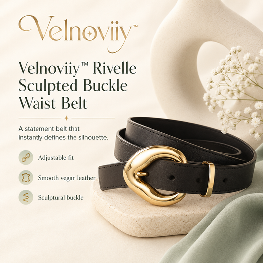 Velnoviiy™ Rivelle Sculpted Buckle Waist Belt - Adjustable Vegan Leather Women's Belt