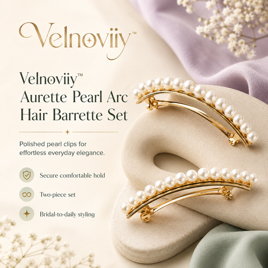 Velnoviiy™ Aurette Pearl Arc Hair Barrette Set - Elegant Gold Hair Clips for Women