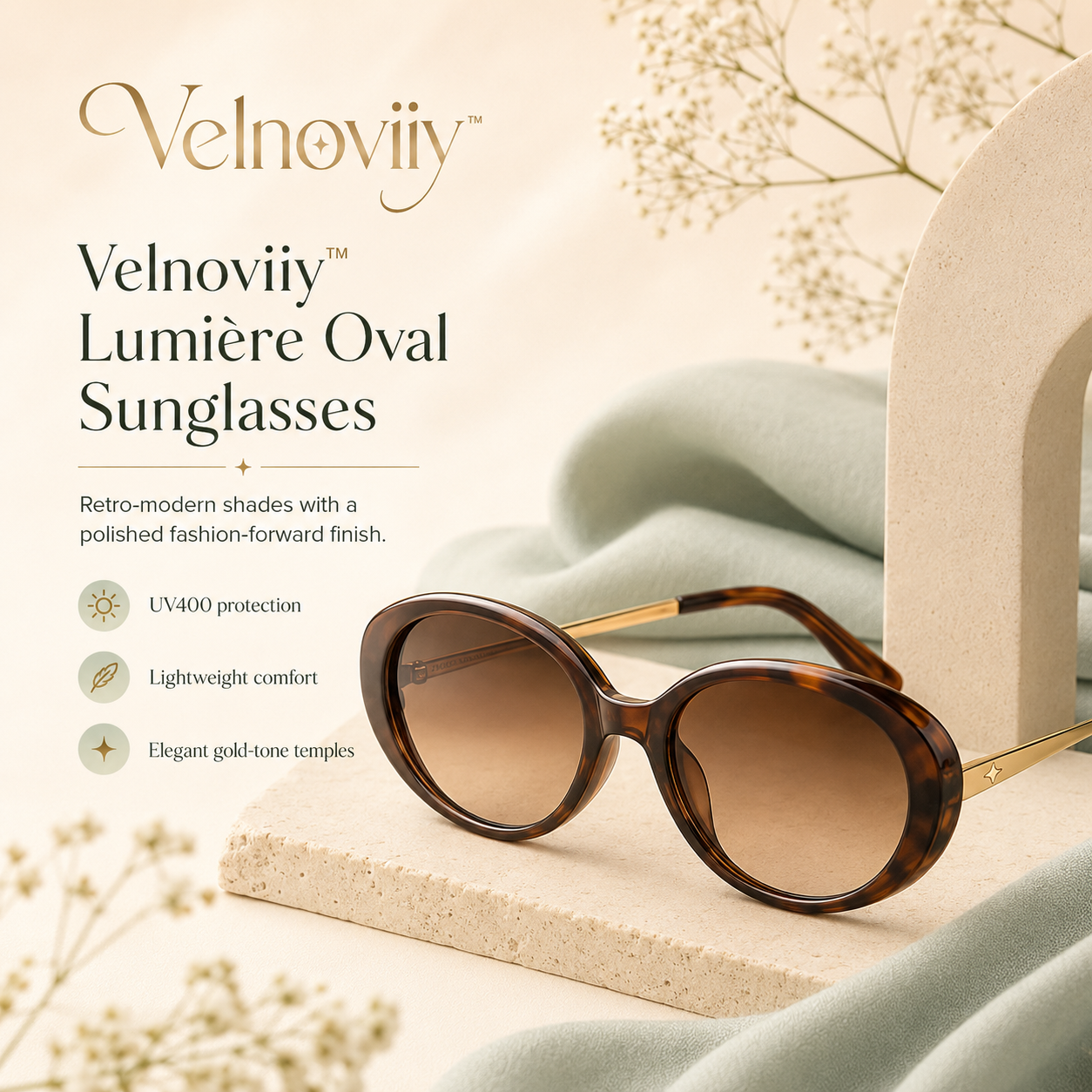 Velnoviiy™ Lumière Oval Sunglasses - Retro Modern UV400 Fashion Eyewear for Women