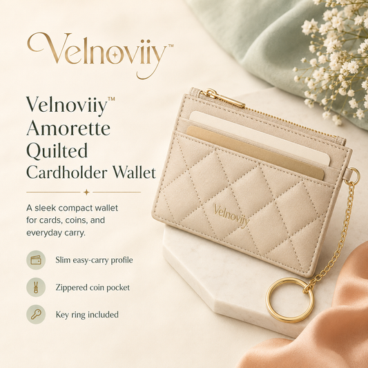 Velnoviiy™ Amorette Quilted Cardholder Wallet - Slim Zip Coin Purse with Key Ring